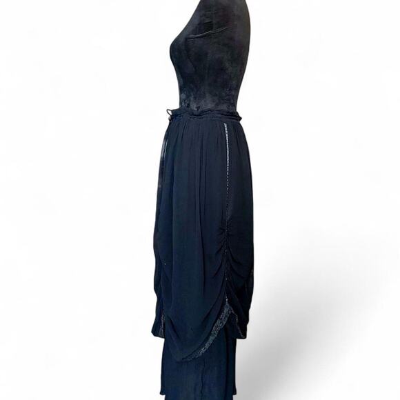 Funhouzz Black Ruched Boho Fairy Pirate Peasant Maxi Skirt Free Size Lace-Lined - Picture 4 of 8